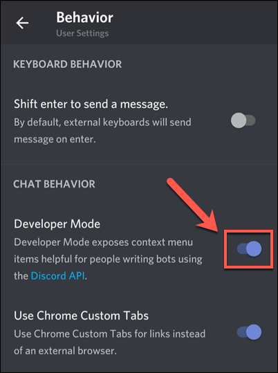 how to turn on developer mode on discord