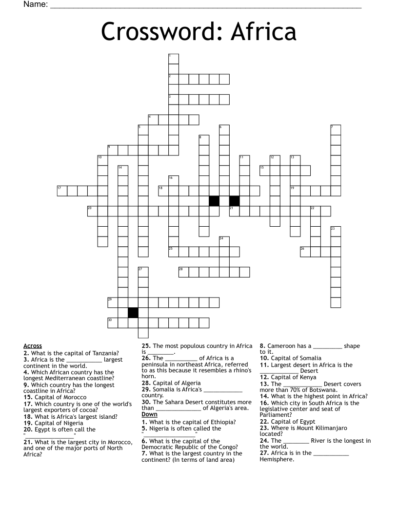 horn of africa country crossword