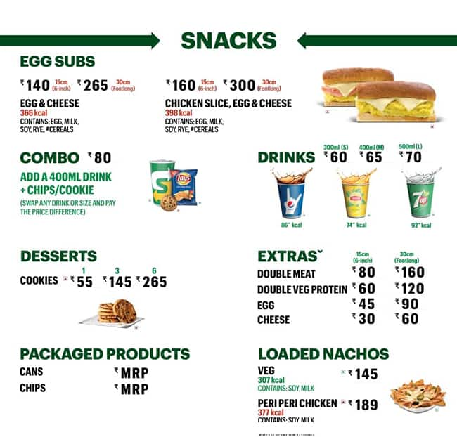 subway menu delhi