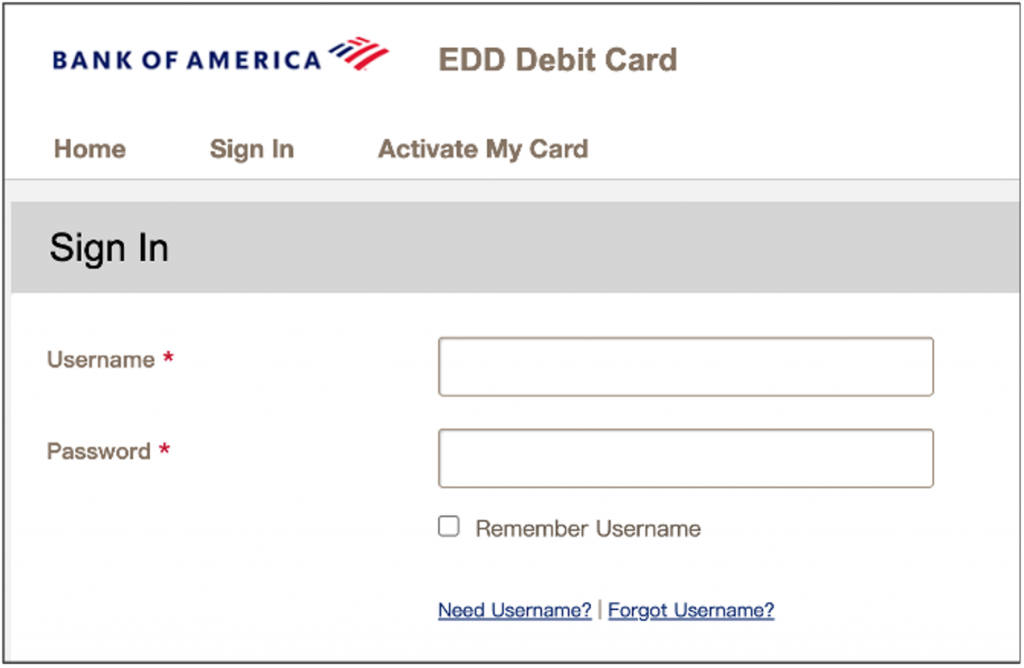 bank of america edd login