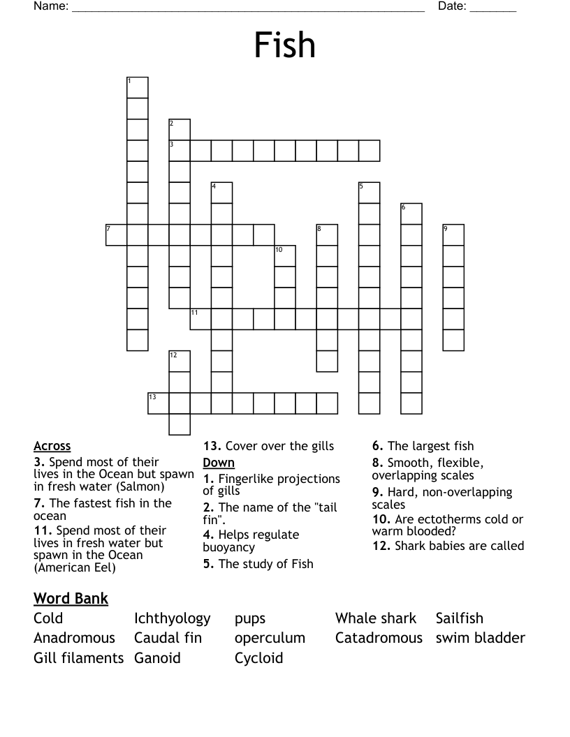 freshwater fish crossword puzzle