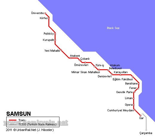 samsun tramvay güzergahı