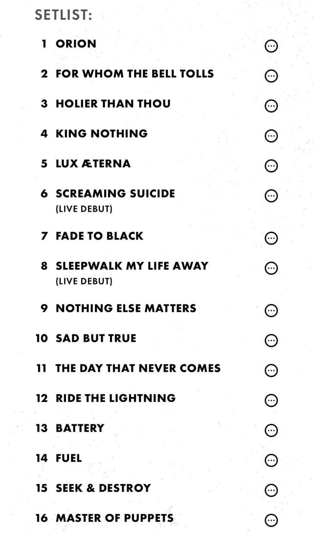 metallica setlists