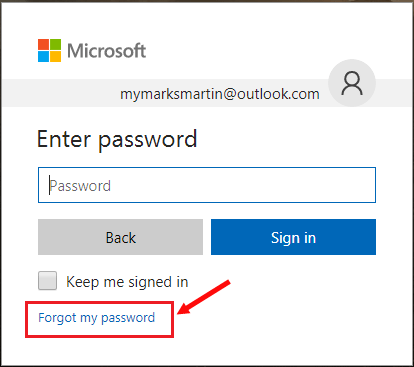 outlook.com password reset