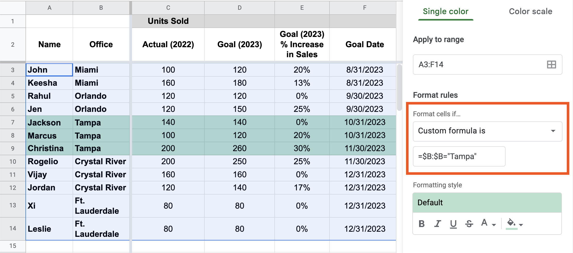 conditional formatting google sheets