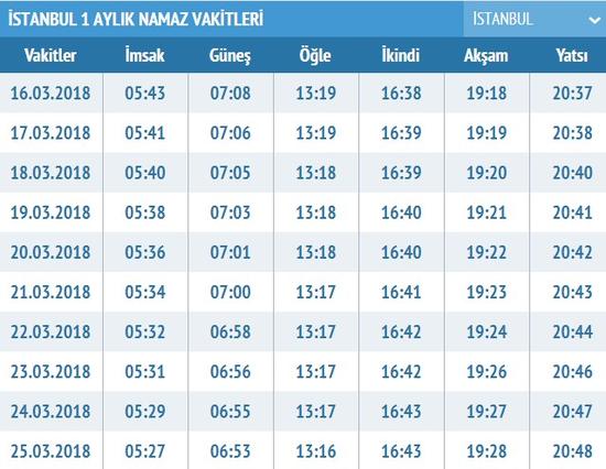 istanbul yatsı ezanı