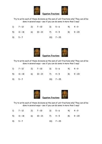 egyptian fractions worksheet