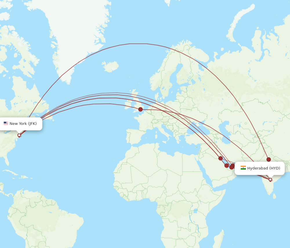 new york to hyderabad flights