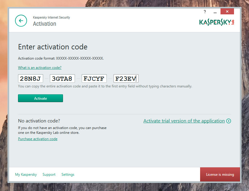 kaspersky trial version activation code