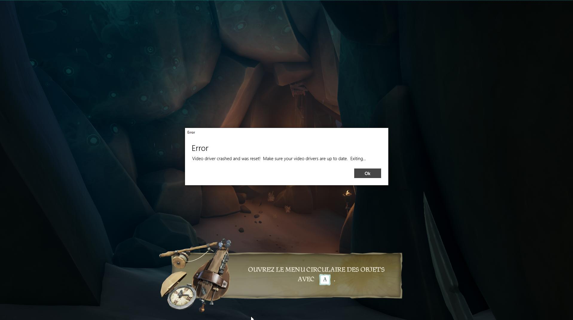 sea of thieves video driver crashed and was reset