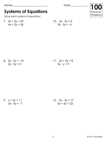 systems of equations practice worksheet