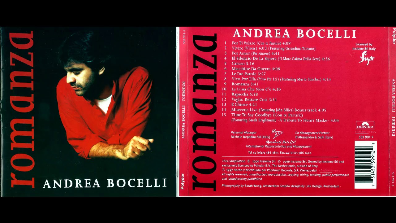 andrea bocelli romanza canciones