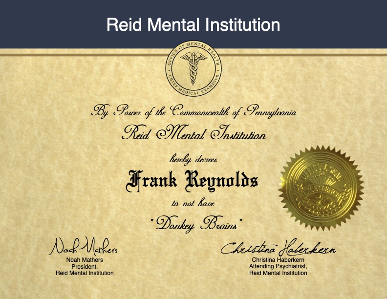 certificate of donkey brains