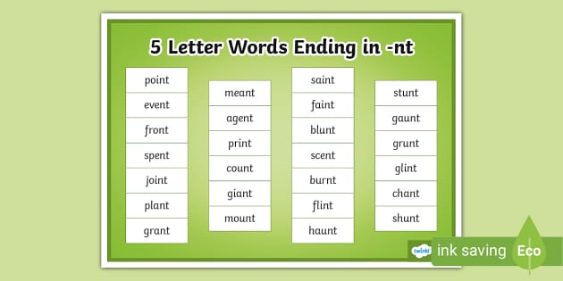 5 letter words ending in at