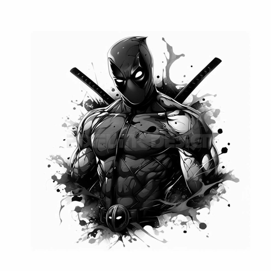 deadpool tattoo black and white