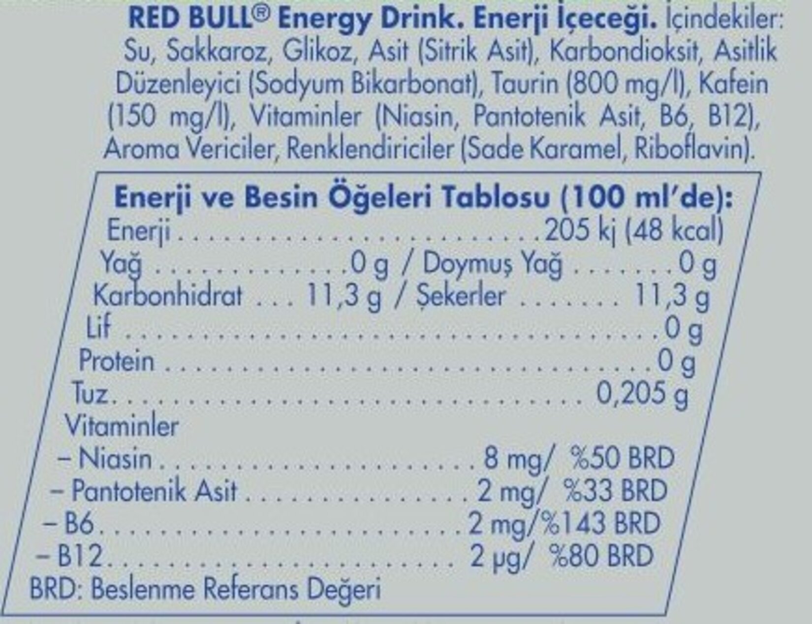 red bull enerji içeceği içindekiler