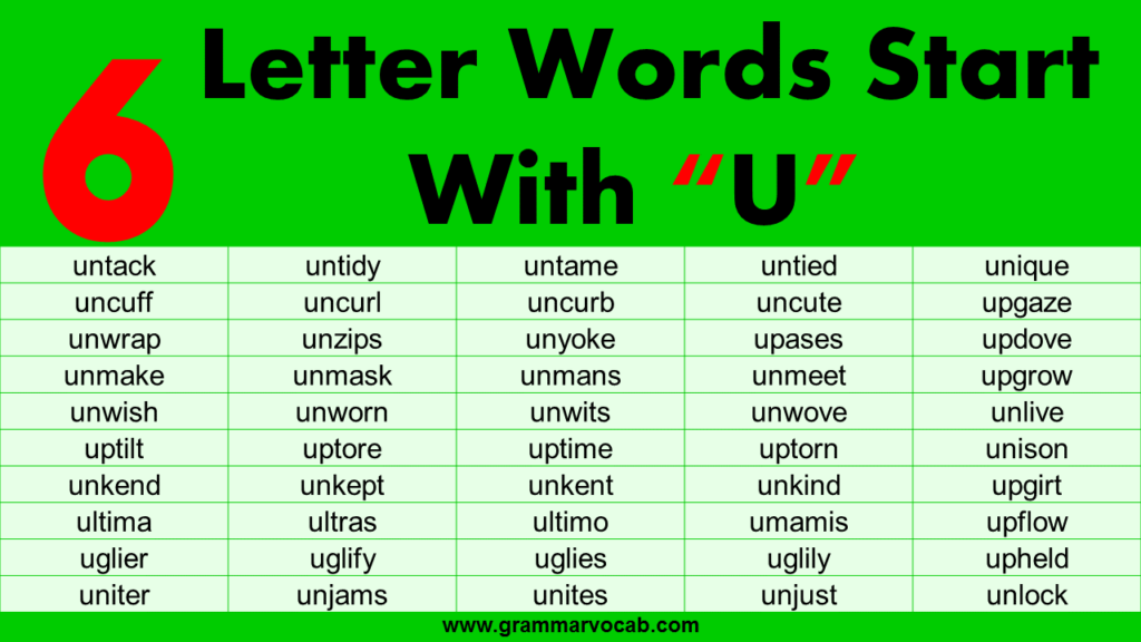 six letter words beginning with u