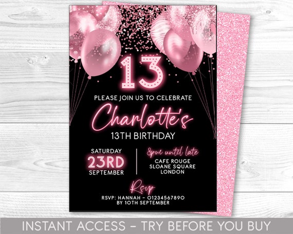 13th birthday invites