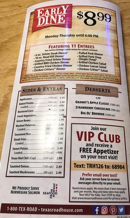 texas roadhouse early dine hours