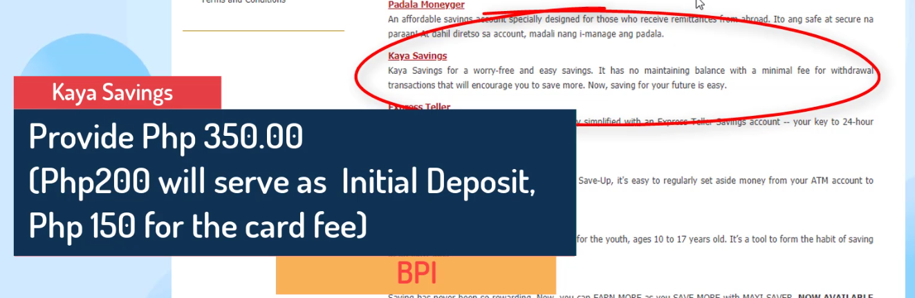 how to apply kaya savings in bpi