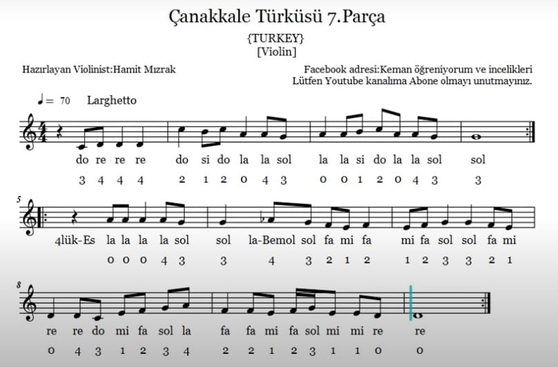 çanakkale türküsü bağlama nota