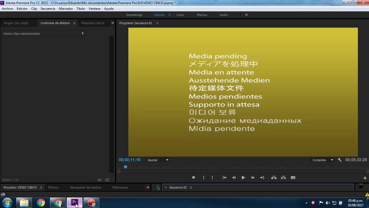 media pending premiere pro