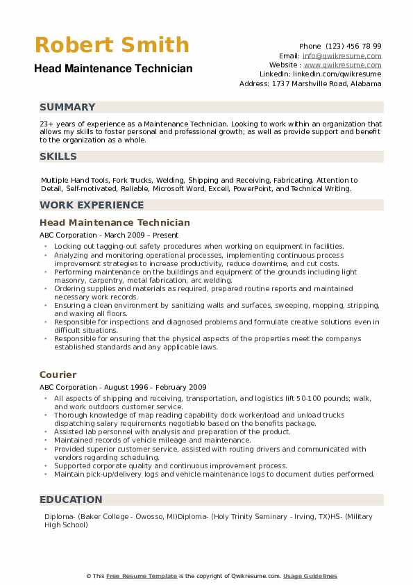 technician goals examples