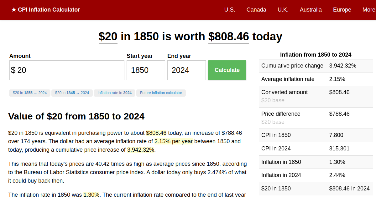 how much was a dollar worth in 1850