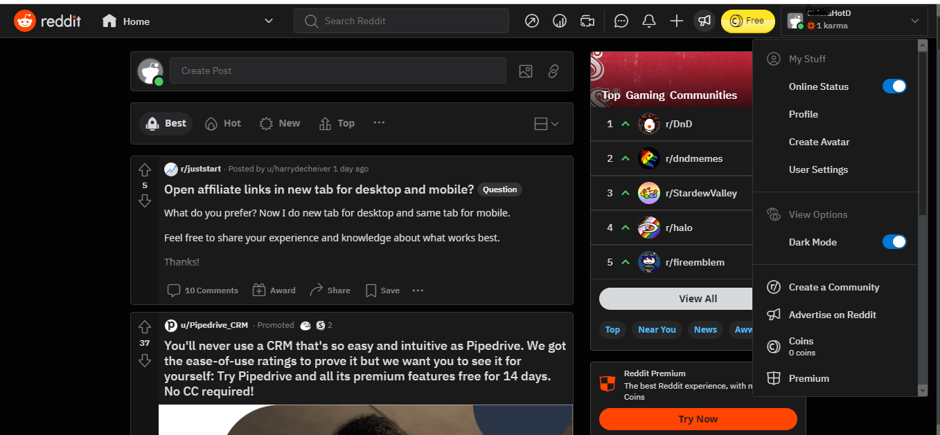 reddit dark mode