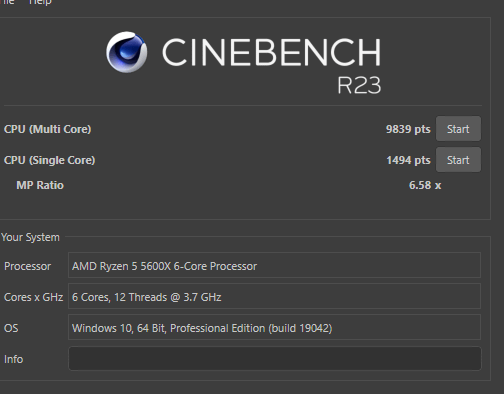 ryzen 5 5600x cinebench r23 score