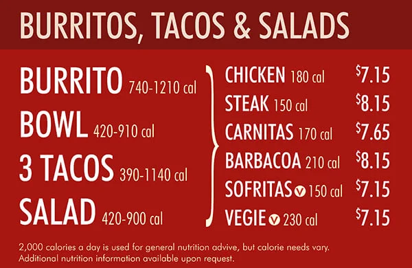 chipotle mexican grill price menu