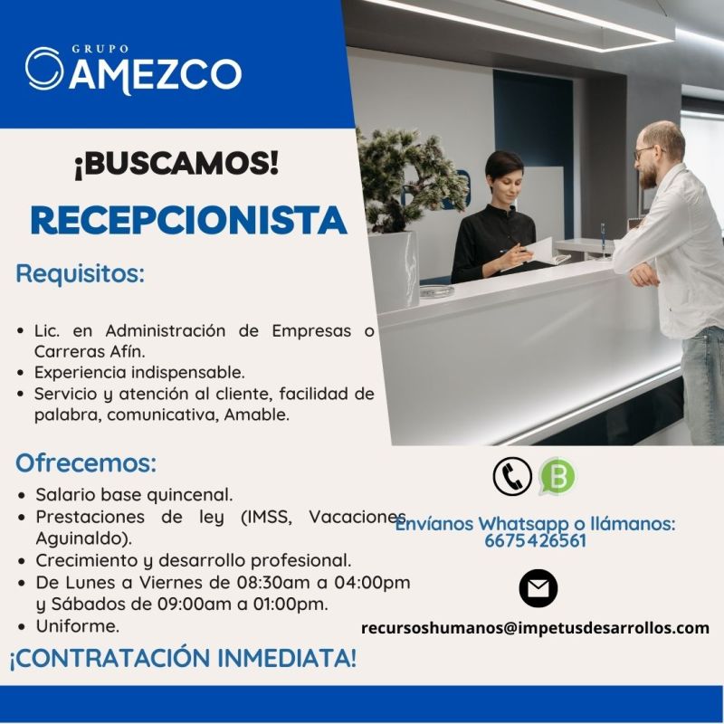 trabajo recepcionista toluca