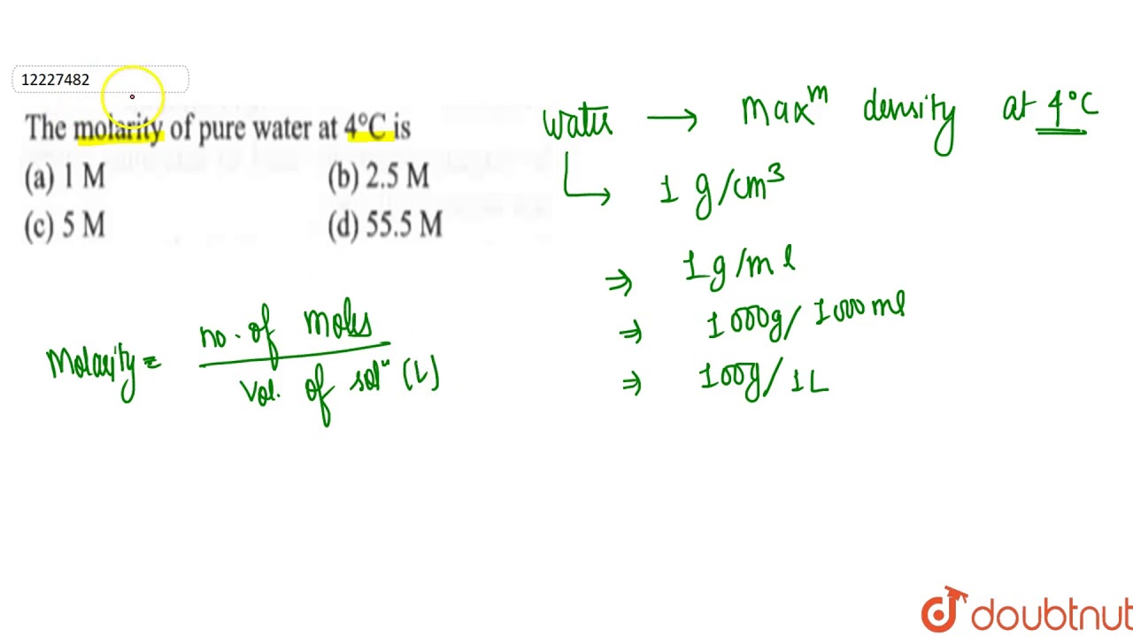 the molarity of pure water is