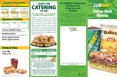 subway menu united states