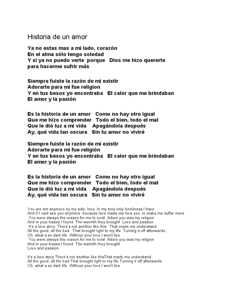 historia de un amor lyrics