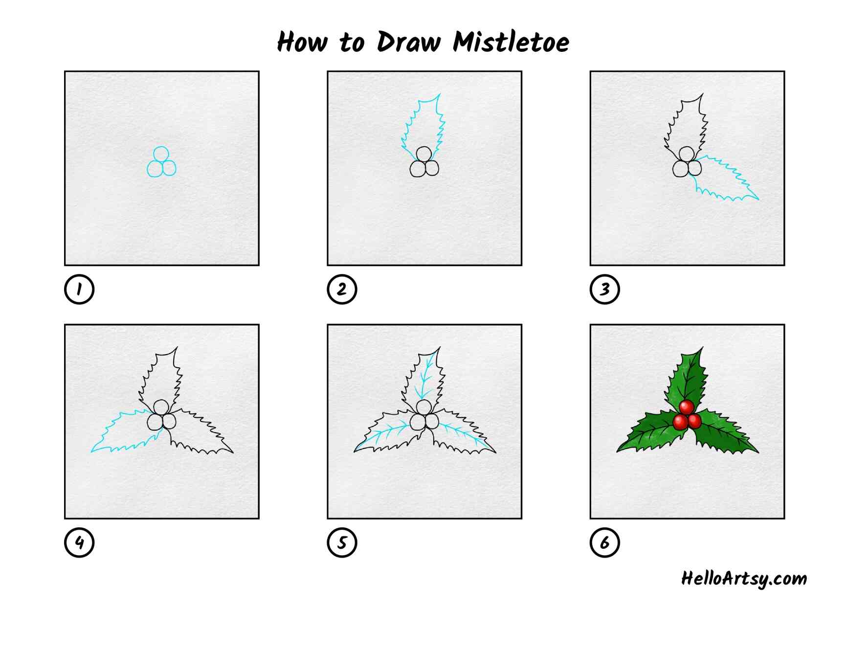 how to draw mistletoe step by step