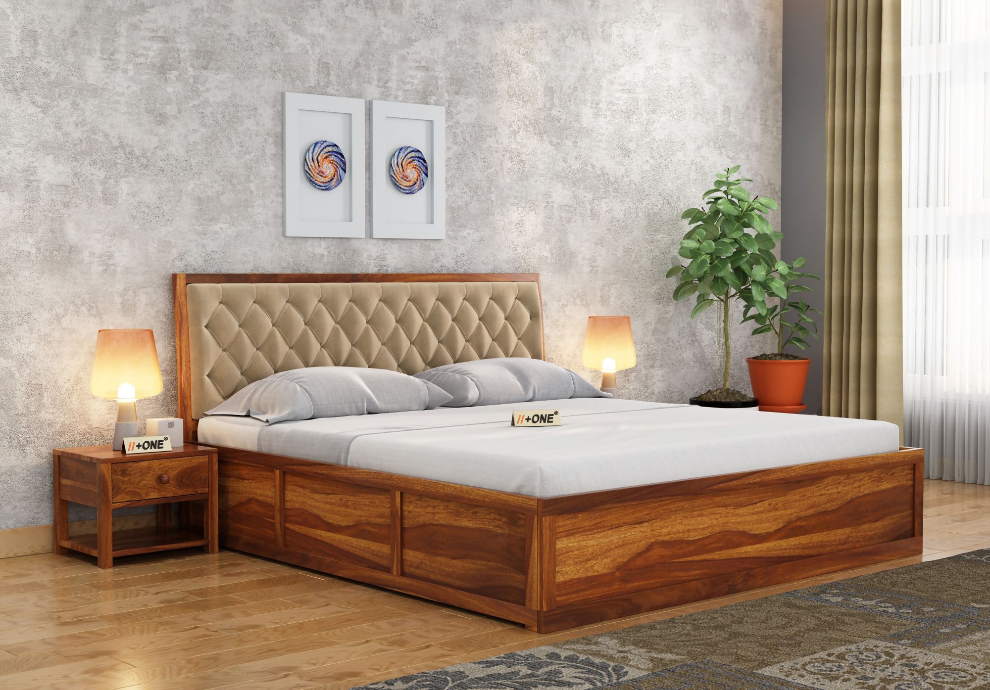 teak wood bed with hydraulic storage