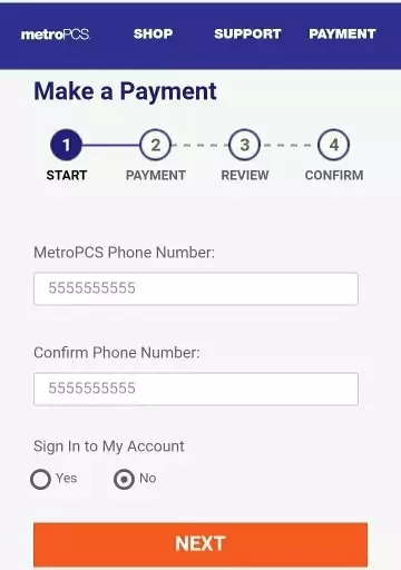 metropcs payment as a guest