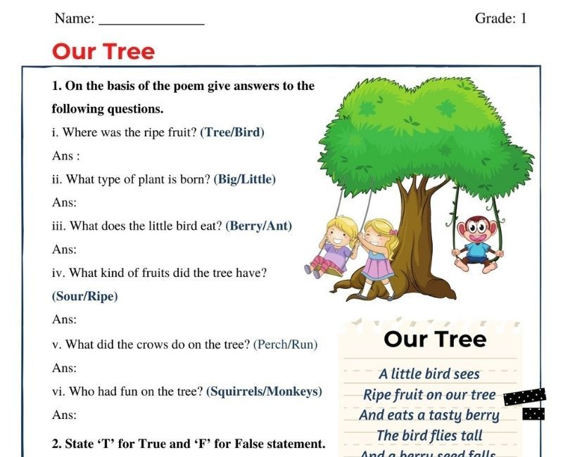 our tree class 1 worksheet