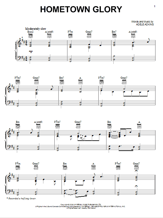 hometown glory chords piano