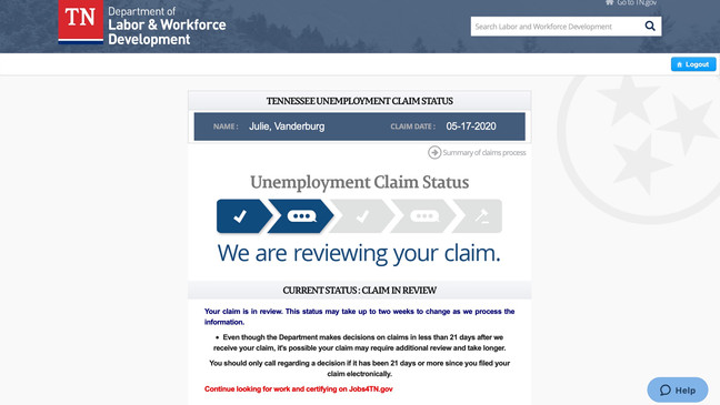 tennessee unemployment claim status