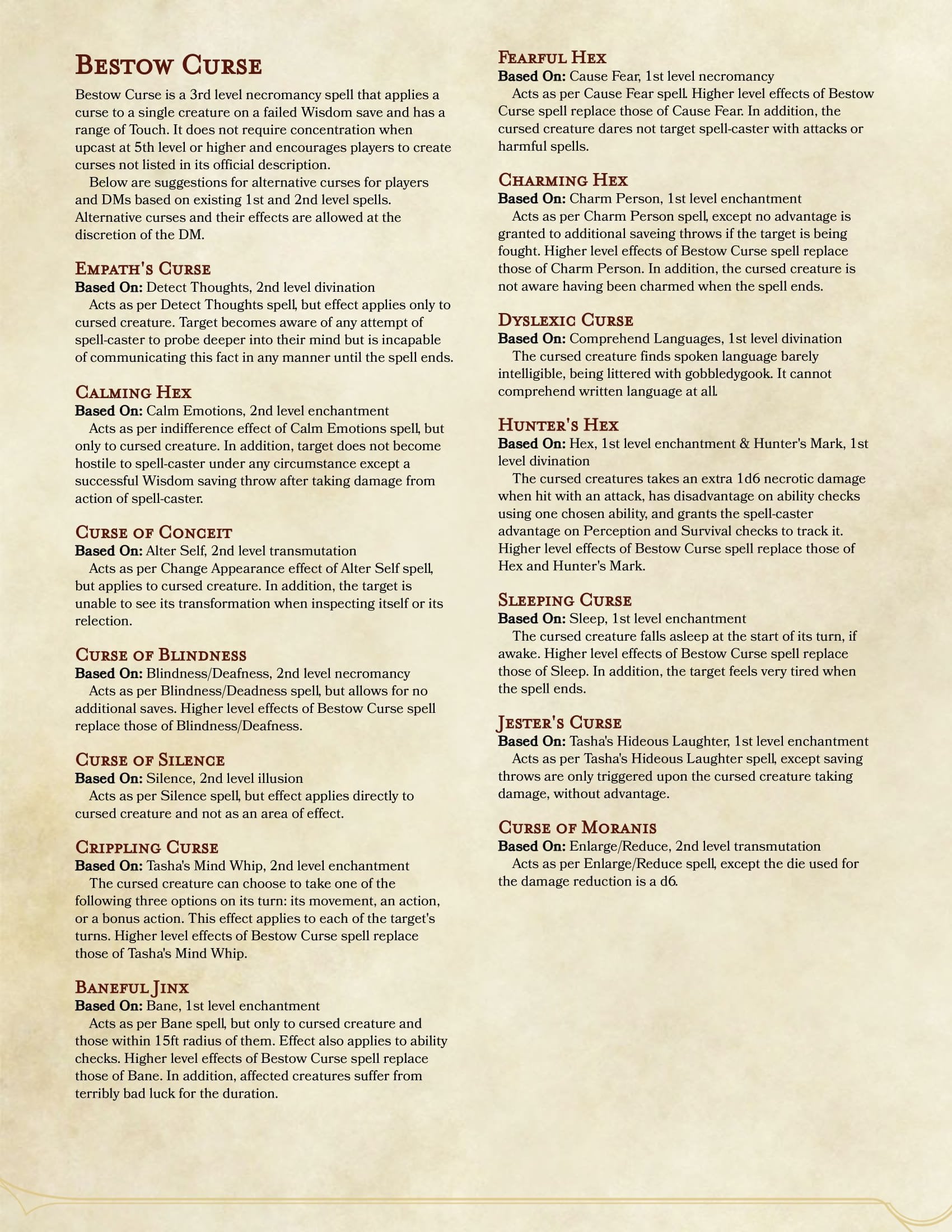 5e bestow curse