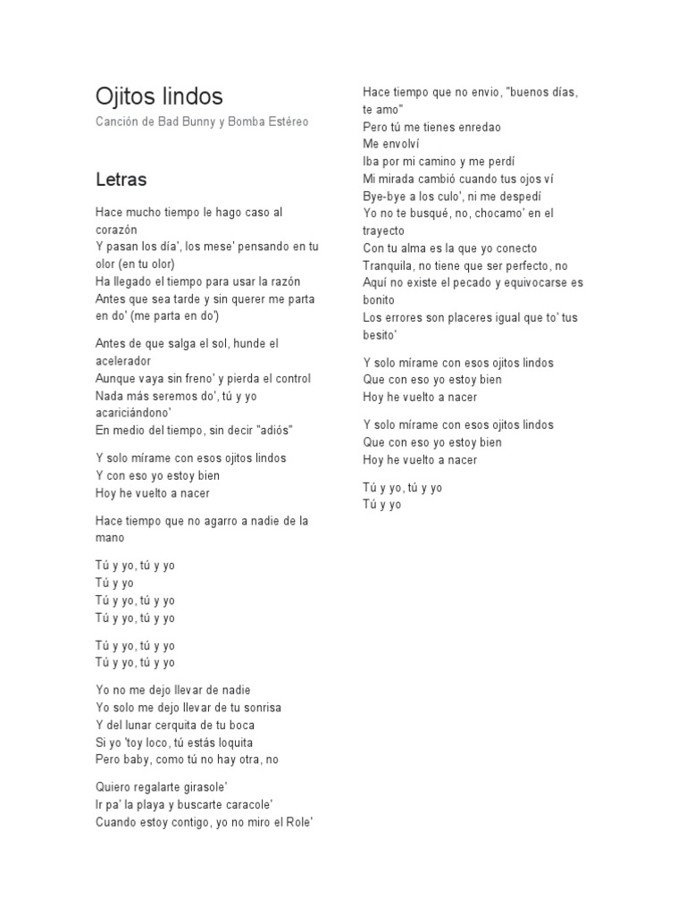 letra ojitos lindos