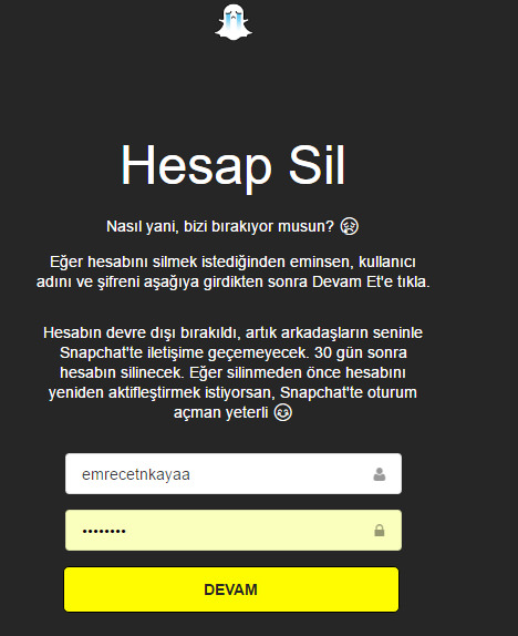 snapchat hesabı geri alma