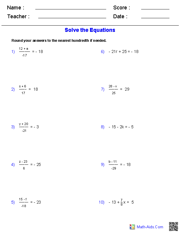 two step equations worksheet free