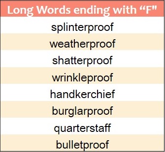 6 letter word ending with f