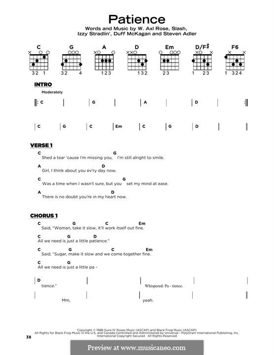 guns roses patience chords