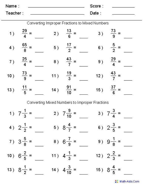 mixed and improper fractions worksheet