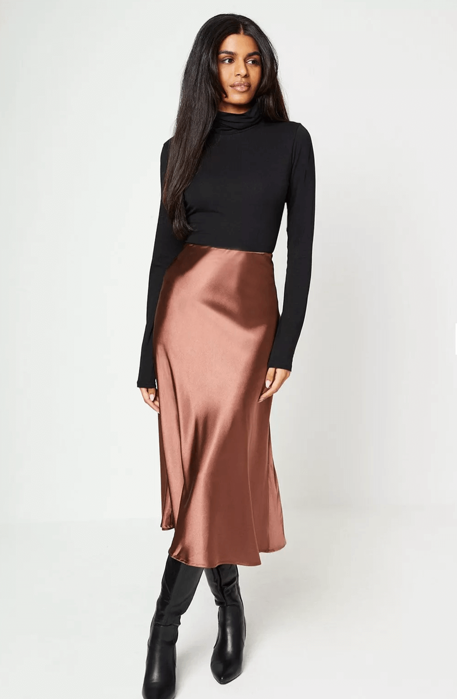 petite satin midi skirt