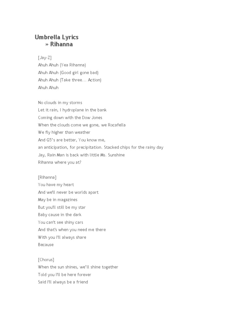 rihanna umbrella lyrics